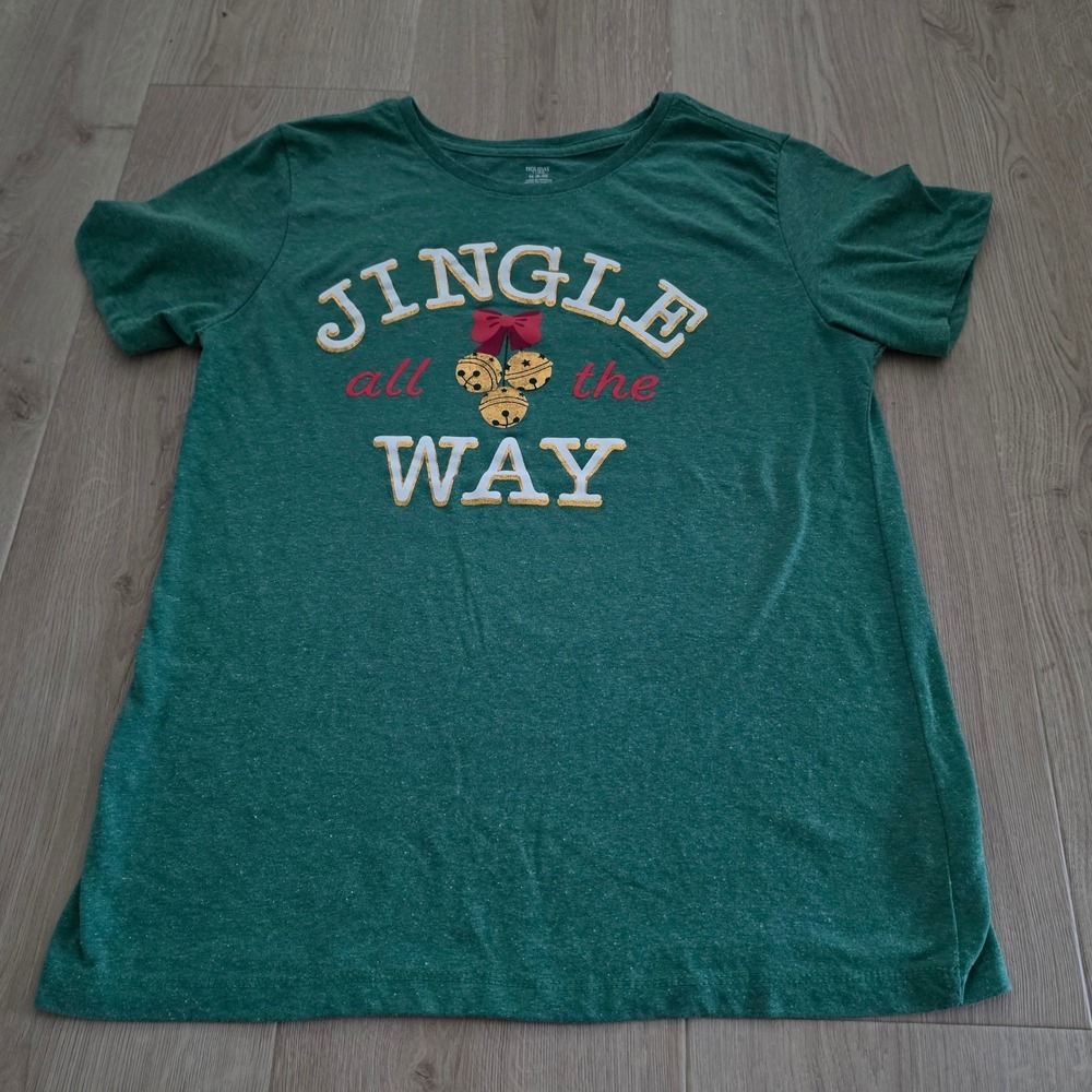 Womens Jingle All The Way Christmas Graphic Tee Green Medium size 8-10